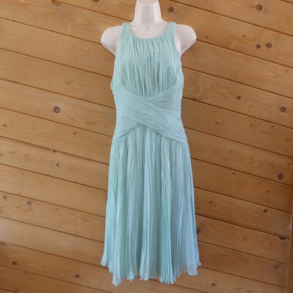 Anne Klein Mint Green Chiffon 100% Silk Cross Back Straps Crinkle Dress 6 - Picture 1 of 14